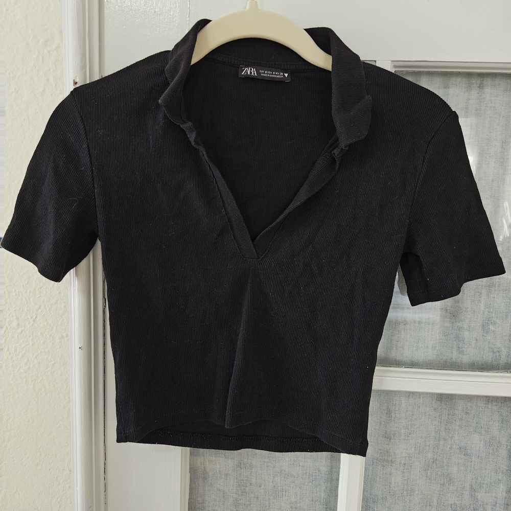 Zara Black Collared Crop Top